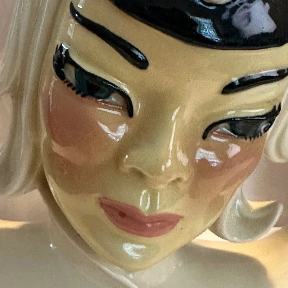 Vintage Ceramic Head Vase Pair Asian Man Woman Bust Planter Mid Century Style